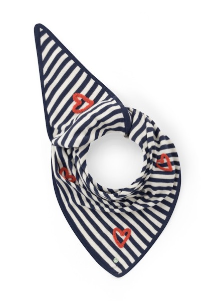 gestricktes Tuch aus weicher Baumwollmischung mit Streifen und Herzstickereien