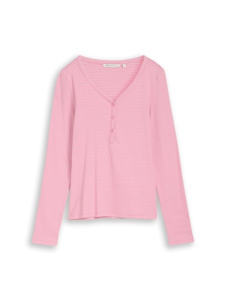 Slim Fit Henley Langarmshirt mit Streifenmuster