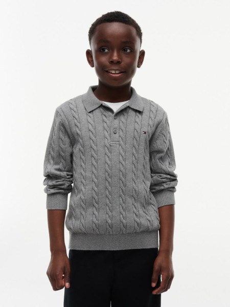 COTTON CABLE POLO SWEATER