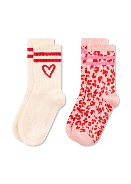 2 Paar Socken aus Baumwoll-Jacquard mit Herzmotiv und Leomuster