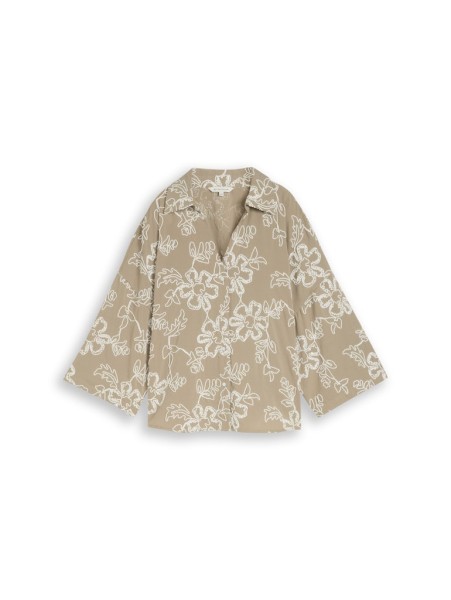 Oversize Bluse mit Blumen-Stickereien