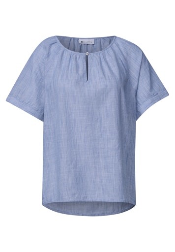 Chambray Bluse mit Rundhals und Cut-Out