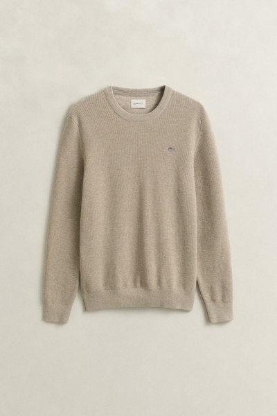 Rundhalspullover aus strukturierter Baumwolle