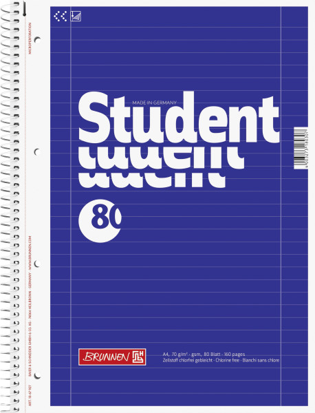 Brunnen 1067927 Notizblock / Collegeblock Student (A4, liniert, Lineatur 27, 70 g/m², 80 Blatt)