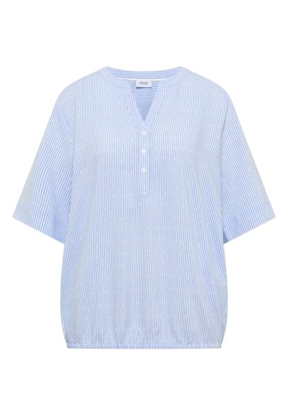 Kurzarm Bluse mit Split Neck und Streifen