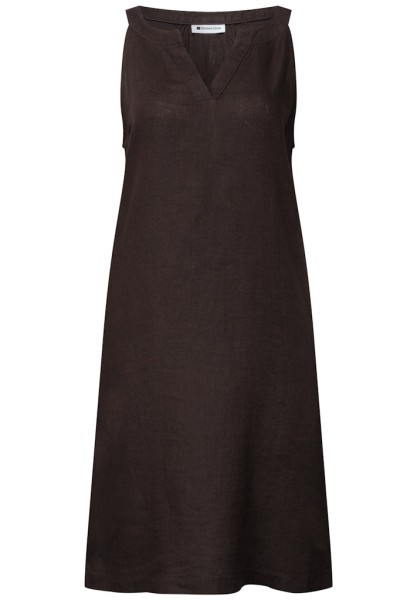 Knielanges Kleid mit Split Neck aus Leinen