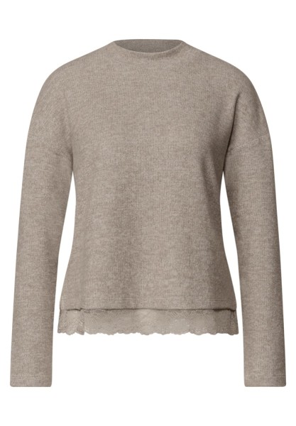 Langarm Shirt mit Rundhals und Spitzenborte
