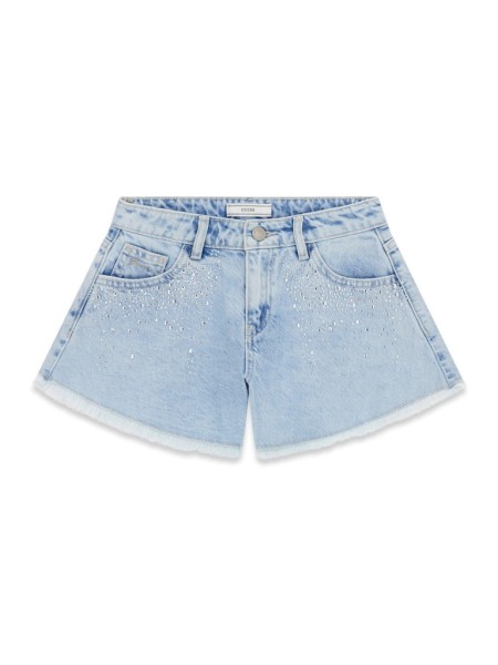 RIGID DENIM SHORTS W/RHINESTON