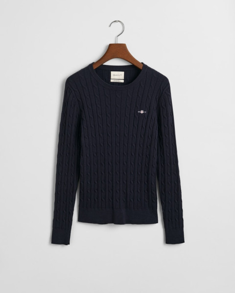 Zopfstrick Rundhalspullover aus Stretch-Baumwolle