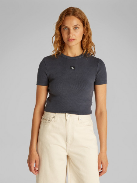 WASHED WOVEN LABEL RIB FIT TEE