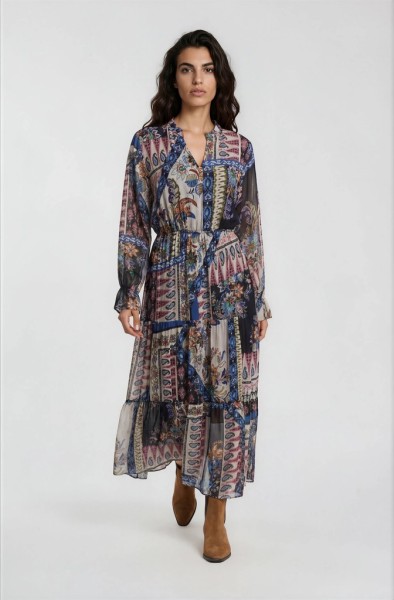 round neck tiered dress with ruffle