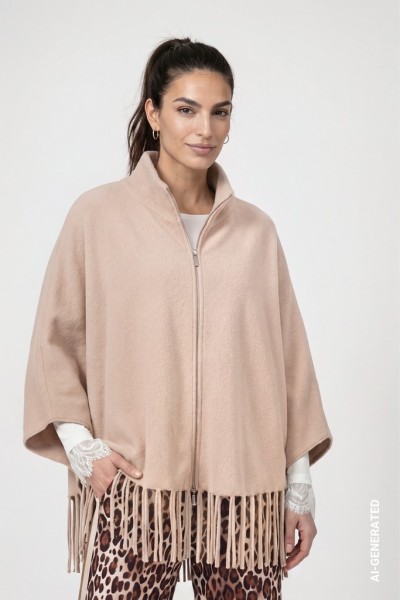 Strickcape mit Fransen