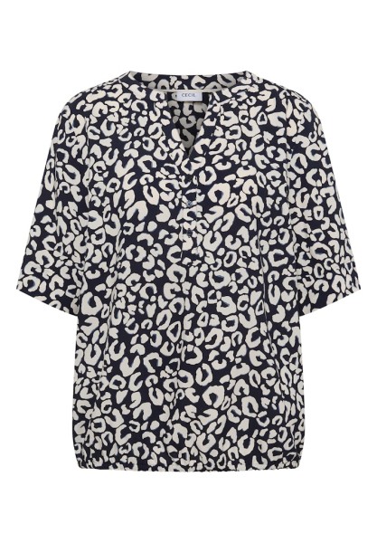 Bluse mit Split Neck und mit Leo-Muster