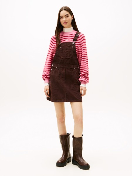 TJW SCRIPT CORD DUNGAREES DRESS
