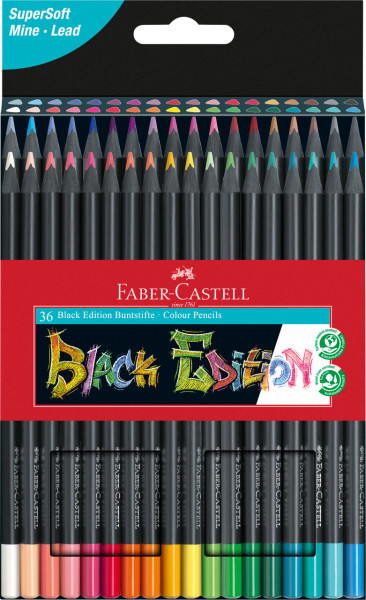 Faber-Castell 116436 Black Edition Buntstifte, 36er Kartonetui