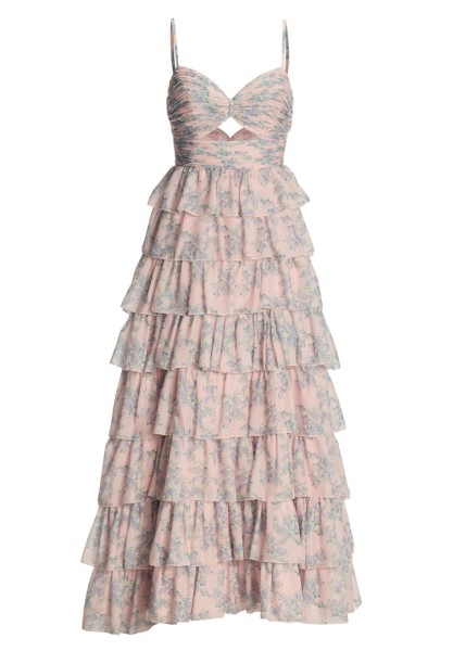 Printkleid mit Volantrock und Cut-out Detail