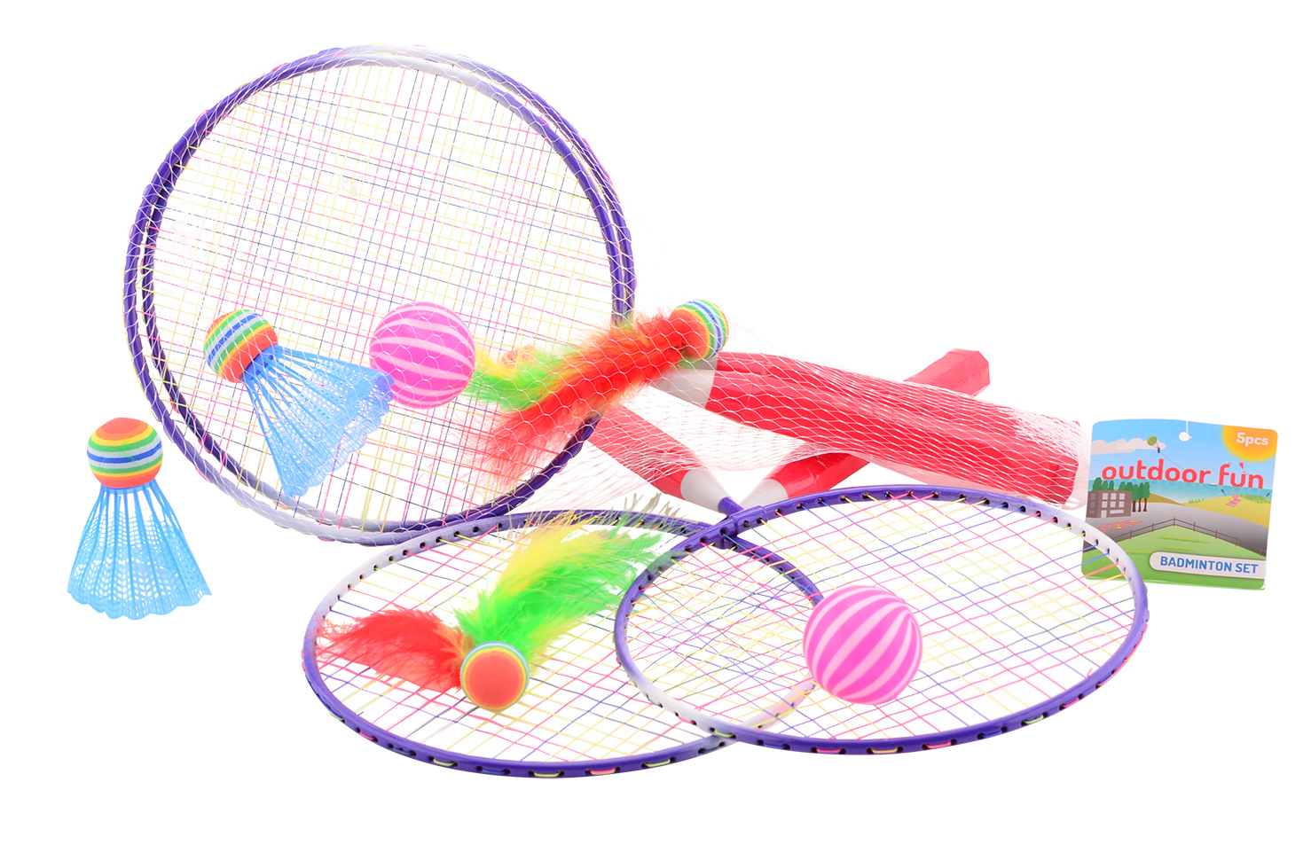 Set De 8 Pièces – 2 Raquettes Enfant, 3 Volants, 3 Balles De Tennis, Pour Badminton Et Tennis, Intérieur/extérieur, Favorise La Motricité