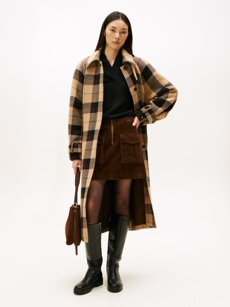 WOOL CHECK BELTED RLX COAT