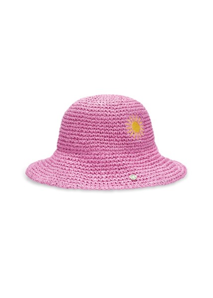 Bucket Hat aus Stroh mit Sonnen-Stickerei