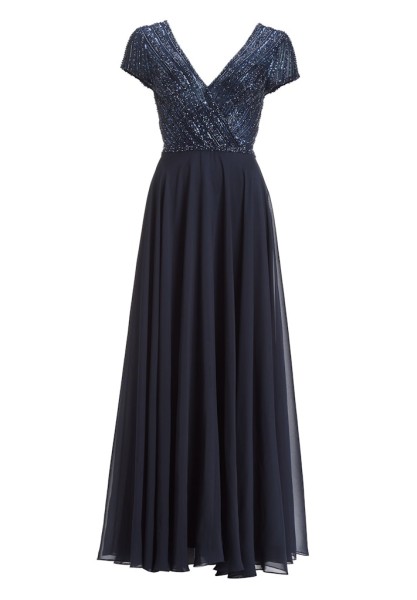 Besticktes Chiffonkleid mit kurzen Ärmeln