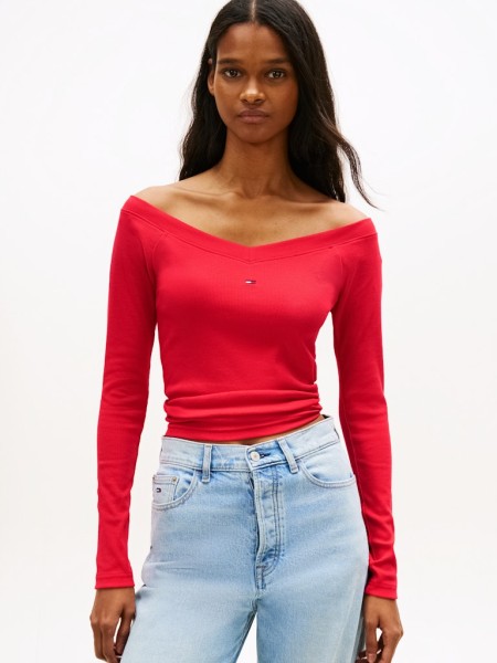 TJW SLIM OFF SHOULDER RIB LS TOP