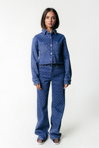 Gaias Logo High Rise Wide Leg Denim Pants