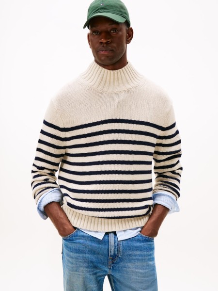 BRETON COTTON STRIPE MOCK NECK