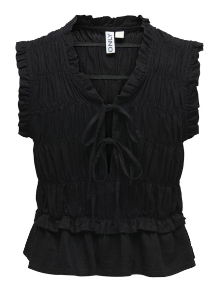 ONLGOA S/S LINEN BL FRILL TOP CC PNT