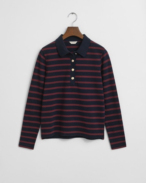 Breton Striped Piqué Langarm-Poloshirt