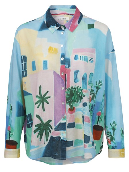 Bluse Hemdkragen 1/1 Arm Druck