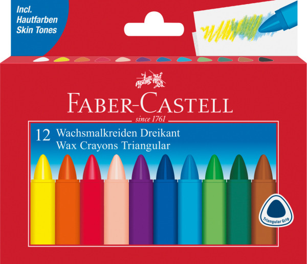 Faber-Castell 120010 Dreikant Wachsmalstifte, 12er Etui