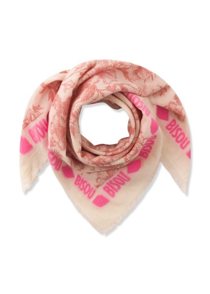Jacquard-Tuch aus Baumwollmischung mit Blumenmuster und BISOU-Schriftzug