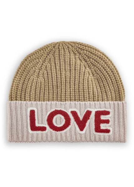 Gestrickte Mütze aus weicher Wollmischung mit „LOVE“-Stickerei