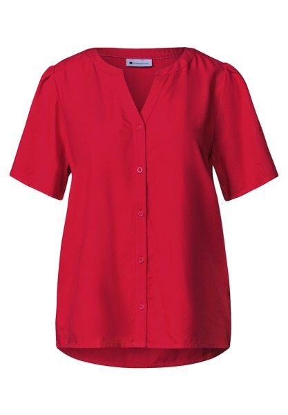 Kurzarm Bluse mit Split Neck und Knöpfen