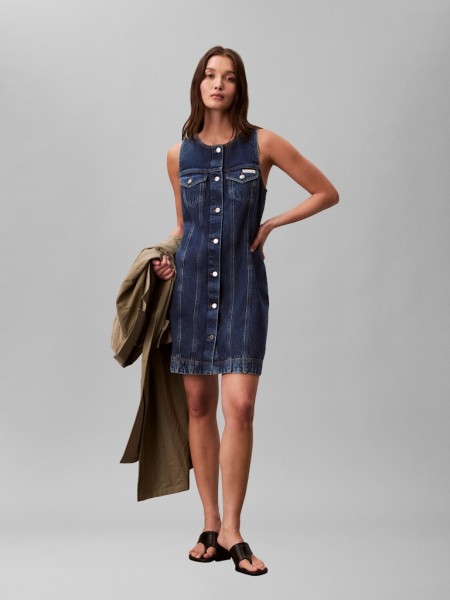 WHS SLVLS MINI TRUCKER DRESS MAD