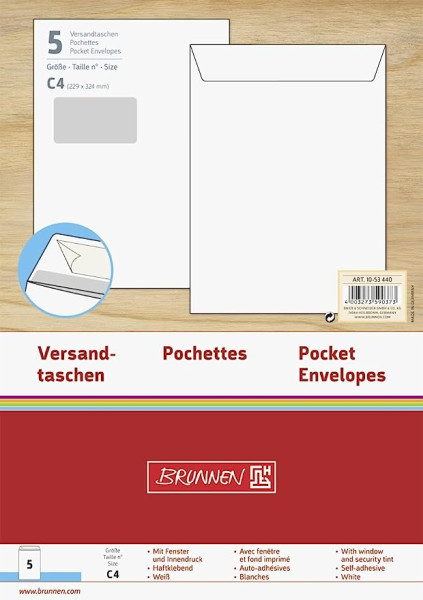 Brunnen 1053440 Versandtasche, C4, 5 Stück, 229 x 324 mm