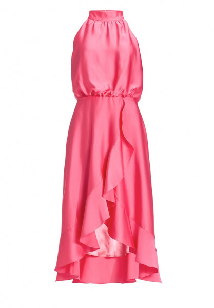 Cocktail Kleid aus nachhaltigem Satin mit Volant am Saum