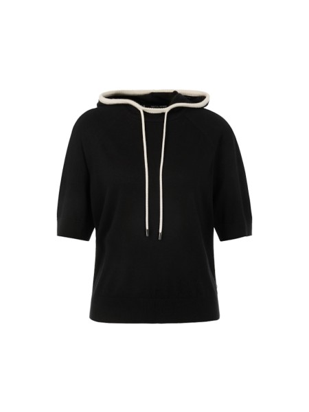 Feinstrick-Hoodie mit Kontrastdetails