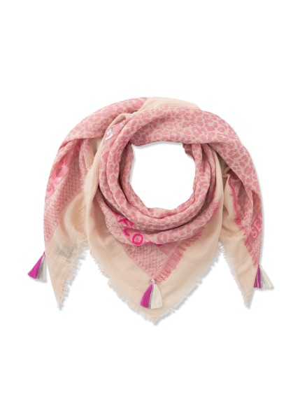 Jacquard-Tuch aus reiner Baumwolle mit Blumen-Leo-Muster und OMG-Schriftzügen