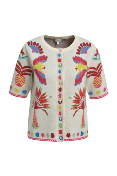 roundneck cardigan w placket + 1/2 sleeve