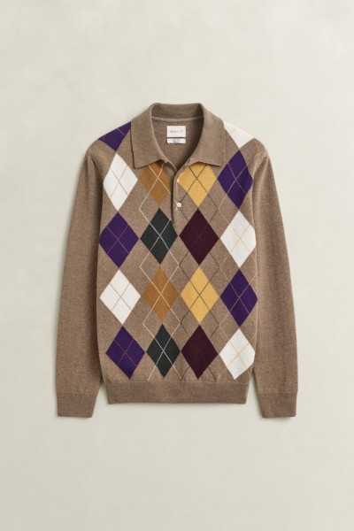 Argyle Polopullover aus ultrafeiner Lambswool