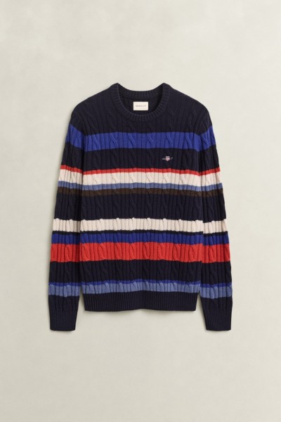 Gestreifter Zopfstrickpullover aus Lambswool