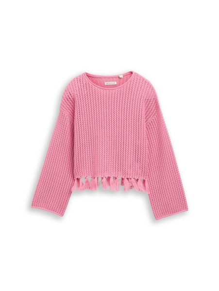 Cropped Strickpullover mit Fransen