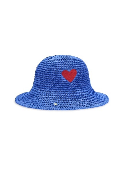 Bucket Hat aus Stroh mit Herz-Stickerei