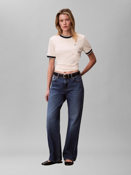 SS CTN MONOGRAM STRIPE TRIM TEE