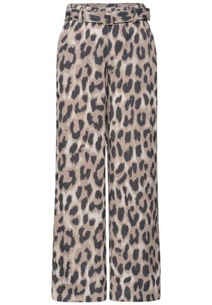 Wide Leg Hose mit Gürtel und Leo-Print