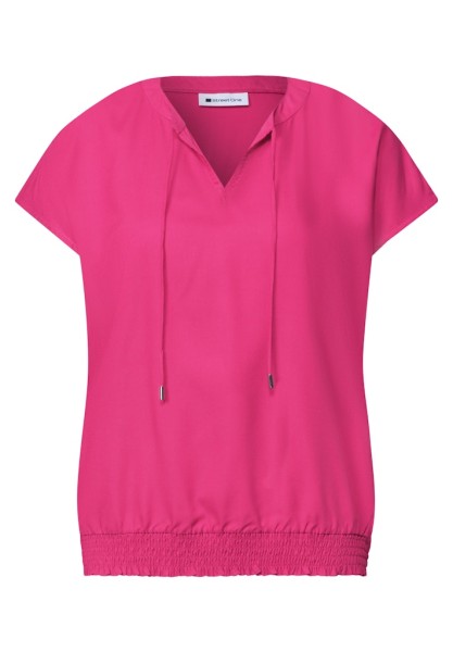 Blusenshirt mit Split Neck und Smokdetail
