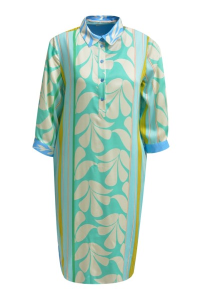 Dress with collar, half placket, 3/4 sleeves w cuffs