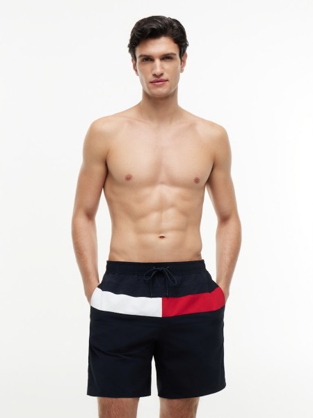 Colour-Blocked Long Length Swim Shorts