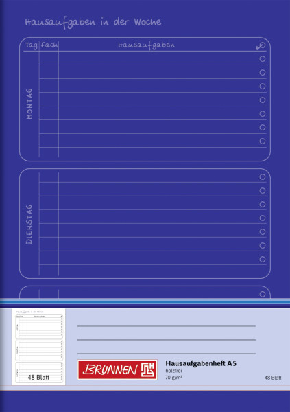 Brunnen 1046814 Hausaufgabenheft (A5, 48 Blatt) blau